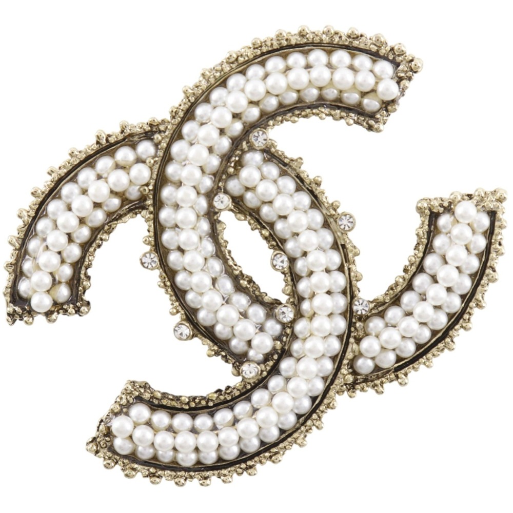 Chanel Coco Mark Brooch, Metal x Faux Pearl, 2013, Silver, Grade 13A, Approx....